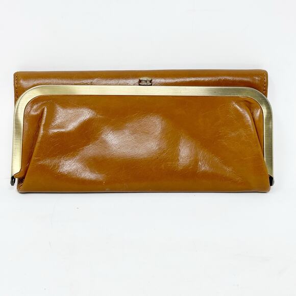 Hobo Brown Leather Tri-Fold Wallet Zipper Card Slots Attached Mirror - Picture 2 of 12